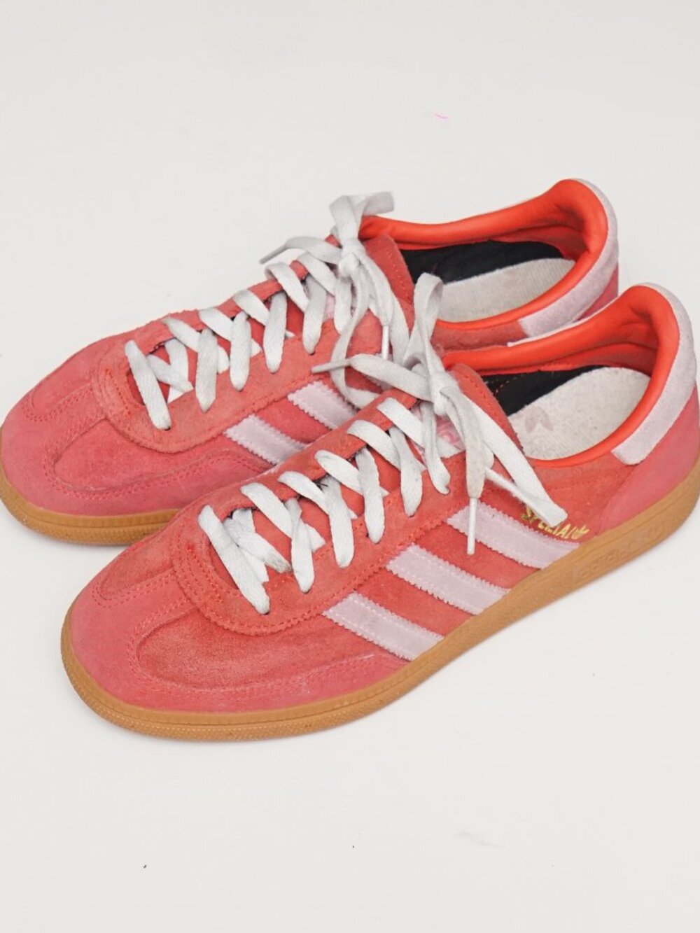 Adidas Handball Spezial Lucid Red Glow women's shoes, size 8, casual style.